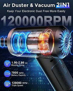 Электрическая воздуходувка и пылесос 2-в-1 AKLIFFE 120 000 RPM 12 Kpa 3 скорости 7800 mAh LED-подсветка synthetic.ua - Фото 1