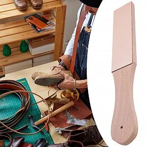 Брусок для шліфування шкіряний двосторонній з ергономічною ручкою для кухонних ножів та ножиць по дереву synthetic.ua - Фото 1