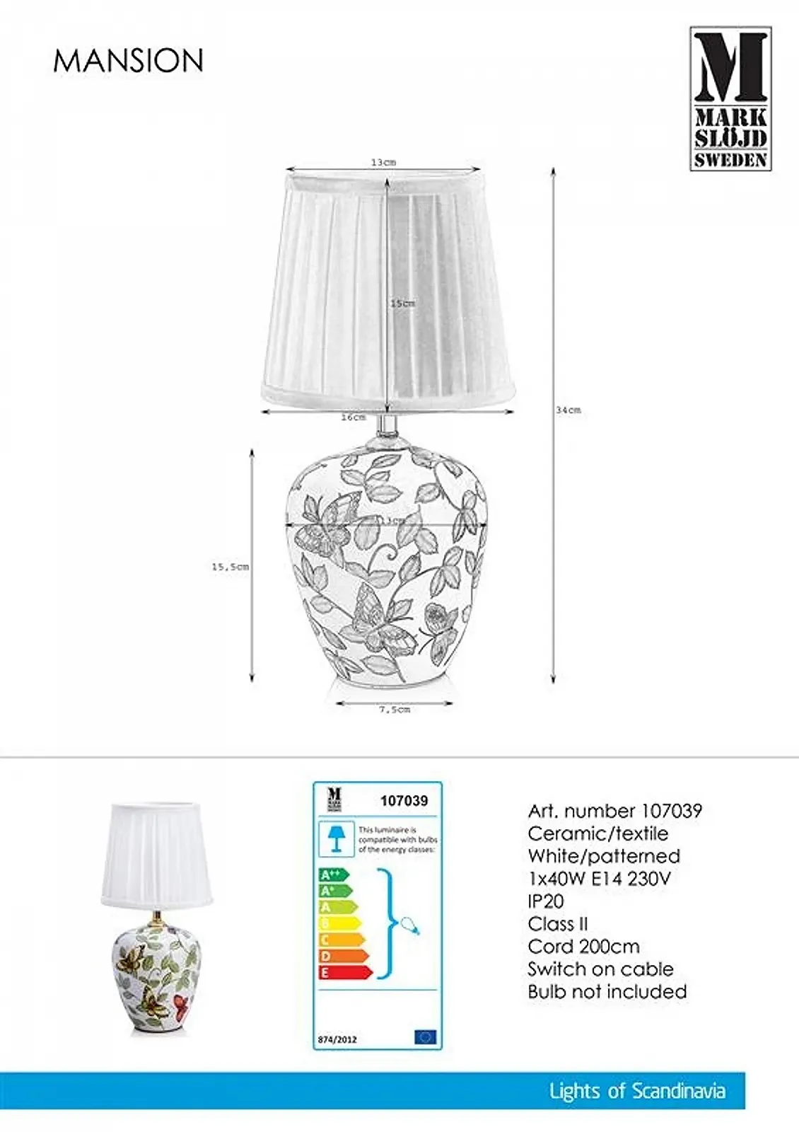 Настільна лампа Papillon 107039 Керамічна 33 см висота, фото №3