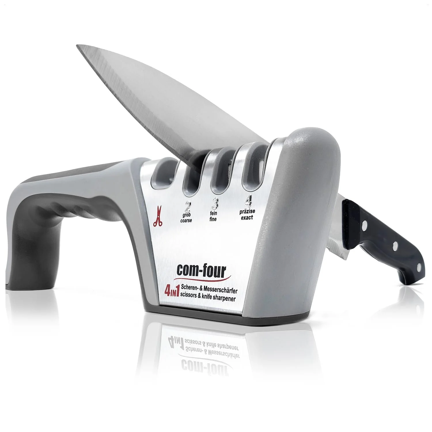 Точило для ножів COM-FOUR Premium 4-рівнева ручна Silver, Grey, Red, фото №9 Точило для ножів COM-FOUR Premium 4-рівнева ручна Silver, Grey, Red, фото №9