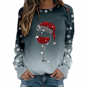 Женский Свитшот Generisch Модный с принтом "Merry Christmas" Круглый вырез O-образный вырез Пуловер Топы Повседневные рубашки для тренировок с длинными рукавами Свободная блузка_2025 - Фото 1