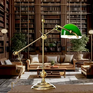 Настільна лампа Licht-Erlebnisse Banker Латунь Скляний плафон Регульована Бронза Зелена synthetic.ua - Фото 1
