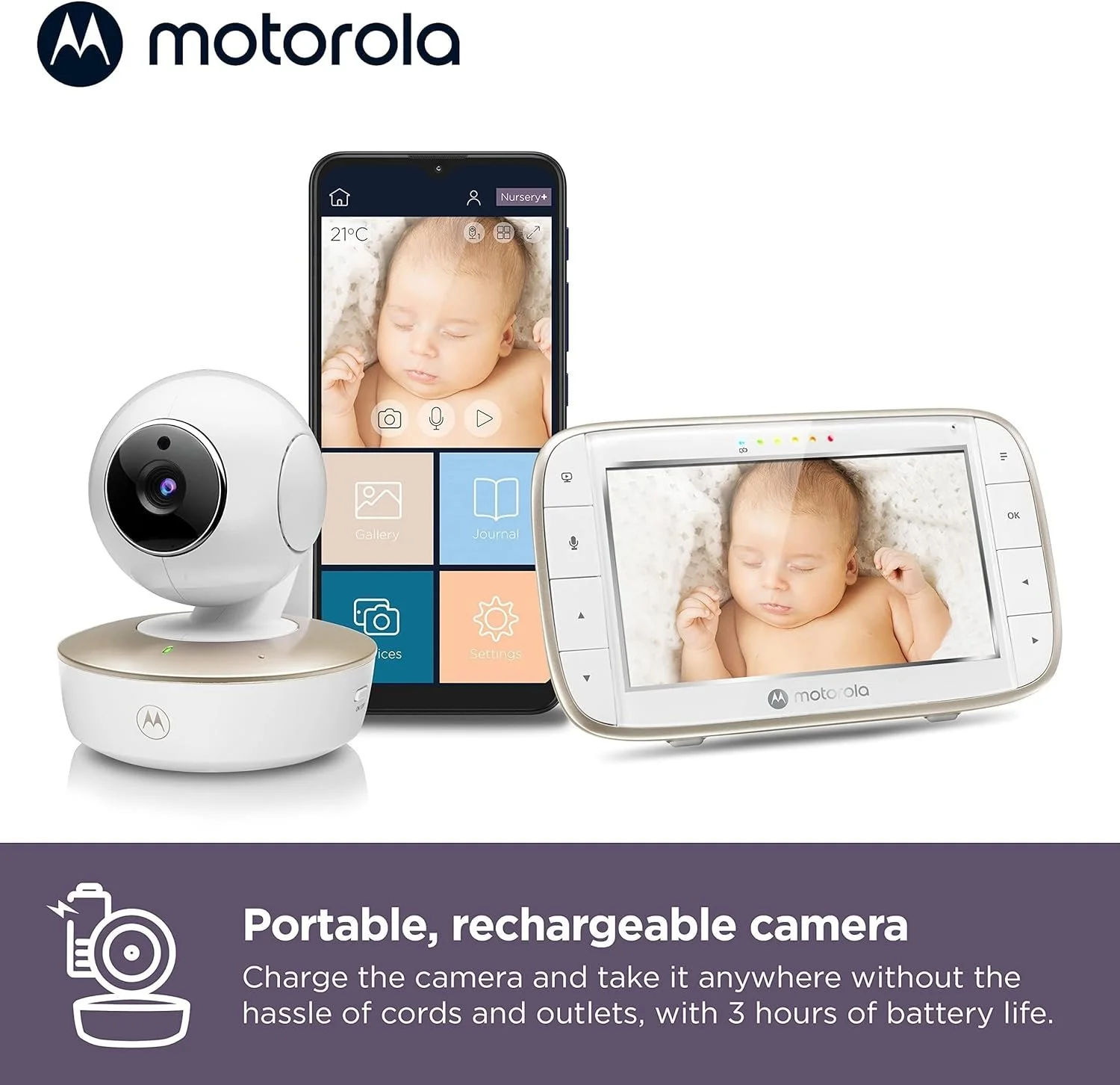 Детская видеоняня с монитором 5'' Motorola Nursery VM 855 HD Wi-Fi Белый, фото №6