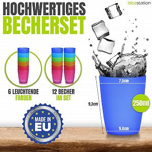 Пластикові стакани NEO, набір 12 штук, 250 мл, різнокольорові synthetic.ua - Фото 1