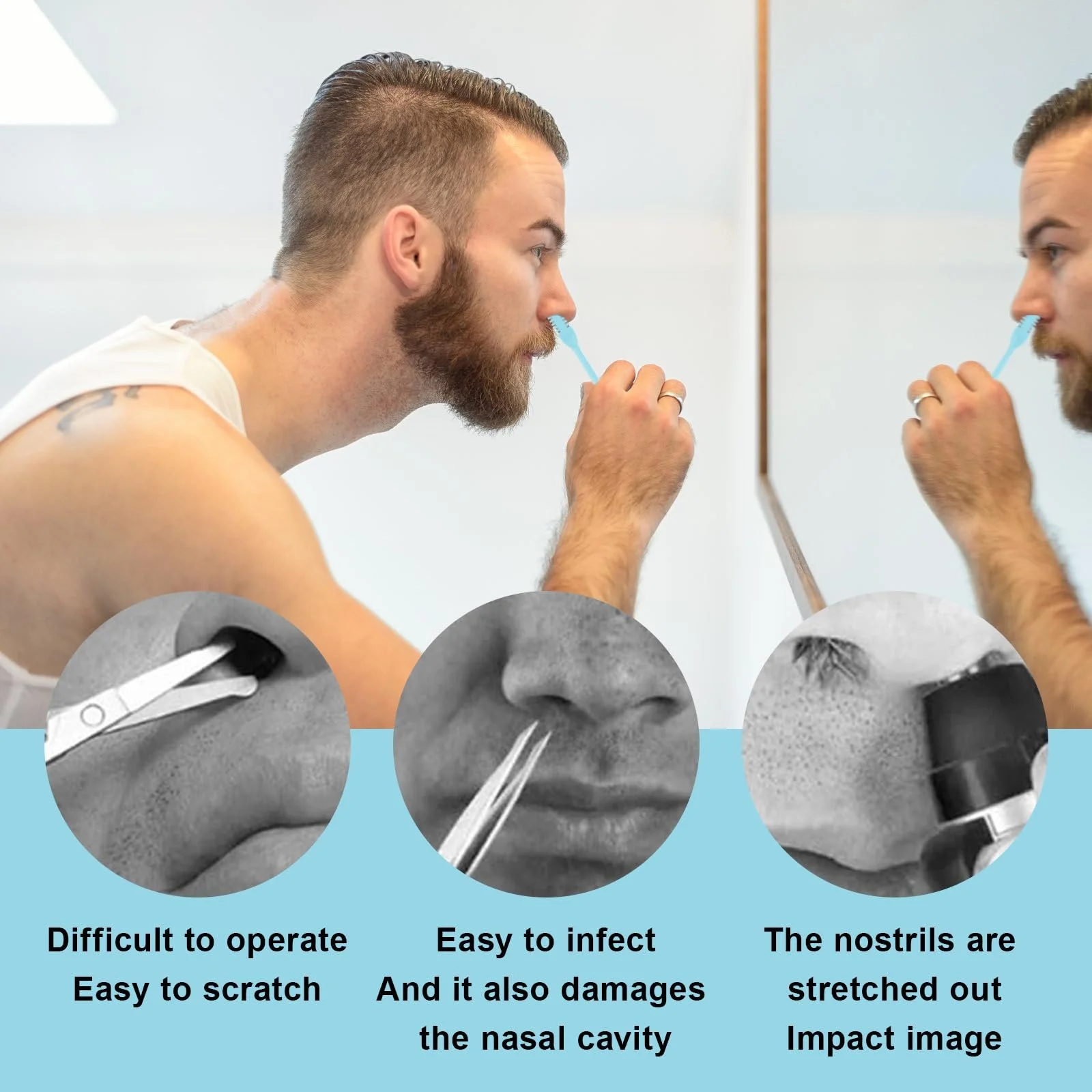 Тримери Landrain Pack of 3 Men's Nose Hair Trimmers, Nose Razor, Nose Hair Remover (синій), фото №2