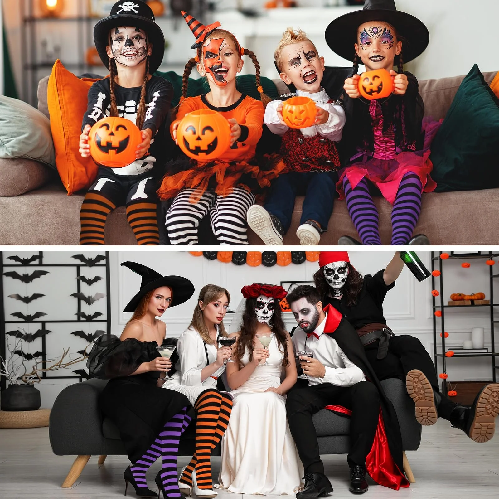 Жіночі гольфи в смужку для Хелловіну (2 пари), фото №7 Жіночі гольфи в смужку для Хелловіну (2 пари), фото №7