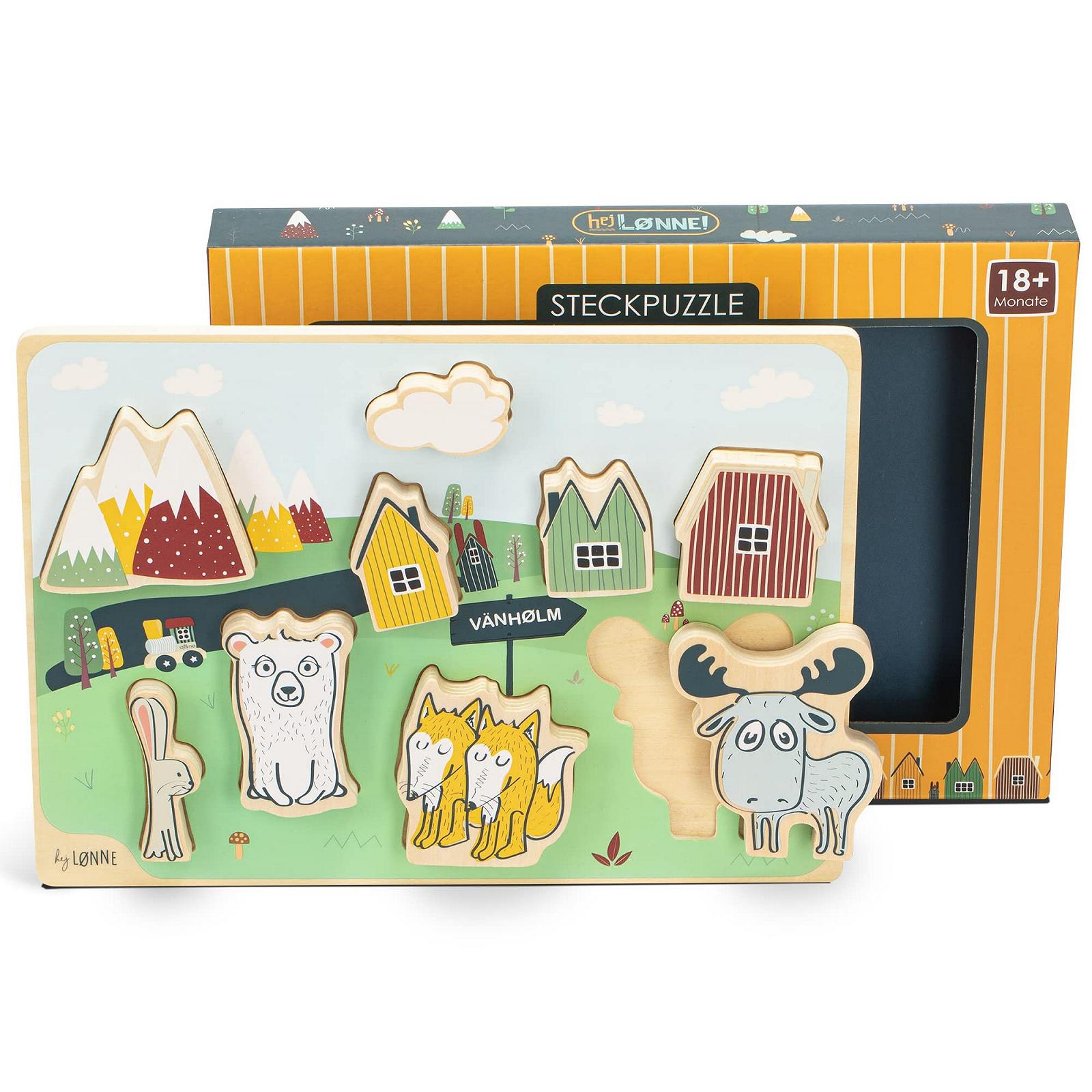 Деревянный пазл HEJ LØNNE 9 крупных элементов-вкладышей, фото №1