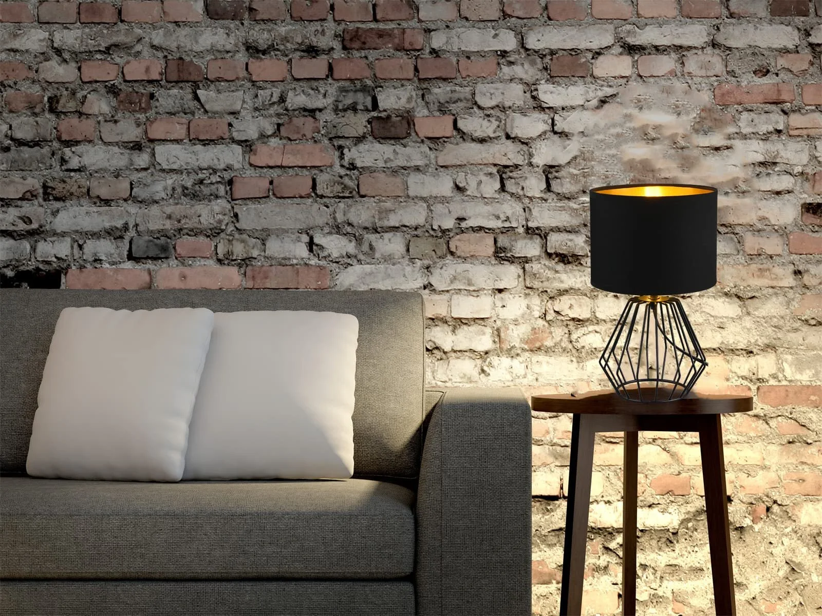 Настільна лампа LED 20 см із сітчастим корпусом та тканинним абажуром Чорна/Золотиста, фото №6