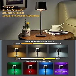 Настільна лампа LED Акумуляторна Бездротова RGB Сенсорна Метал IP54 Чорна synthetic.ua - Фото 1