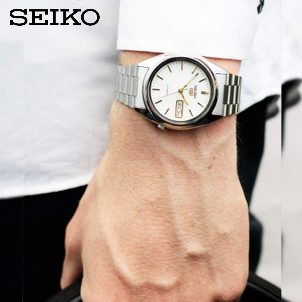 Годинник Seiko 5 SNXG47K Автоматичний Аналоговий - Білий циферблат - Сірий сталевий браслет, фото №6