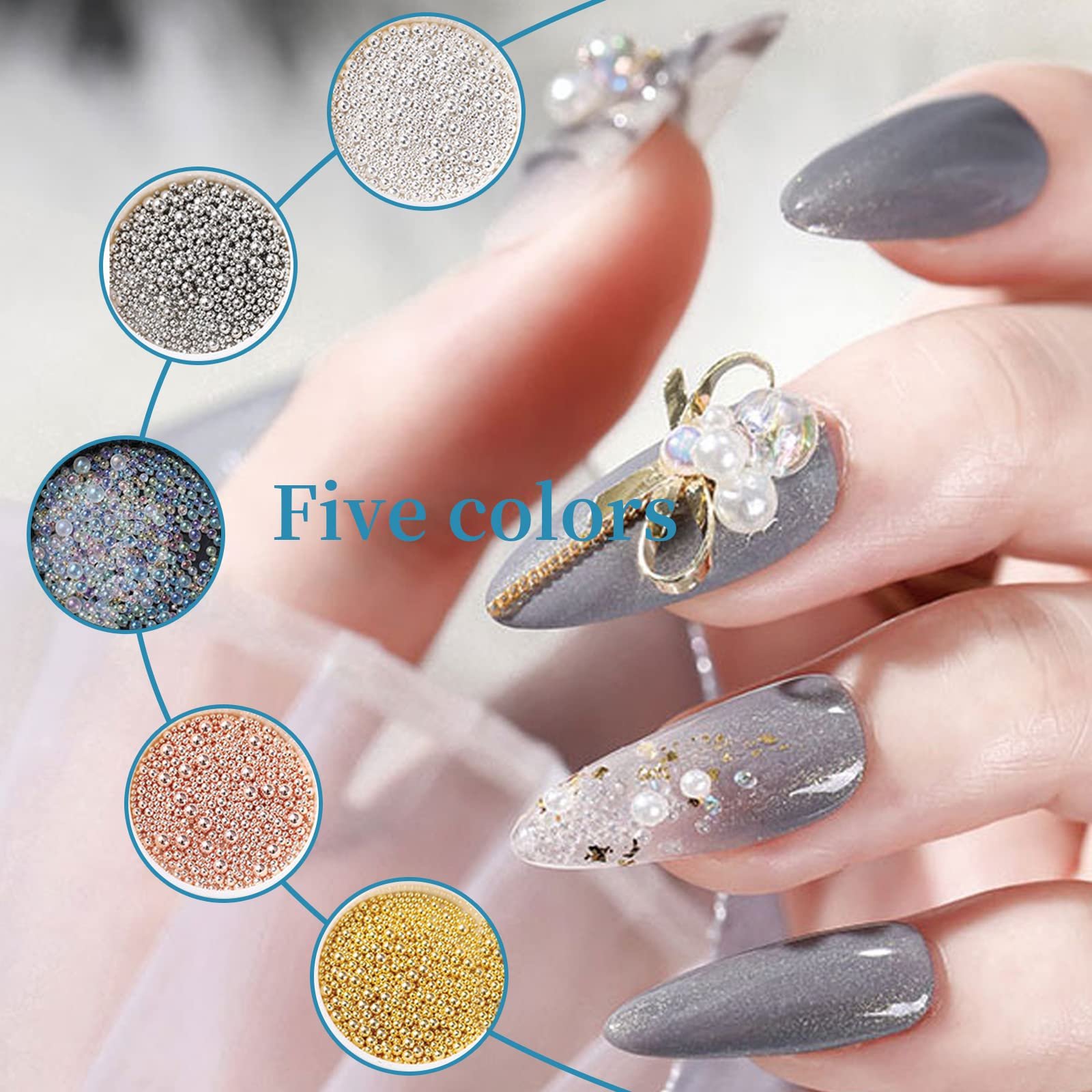 Ікра для нігтів, 5 коробок, мікс кольорів, кришталеві стрази, фото №3