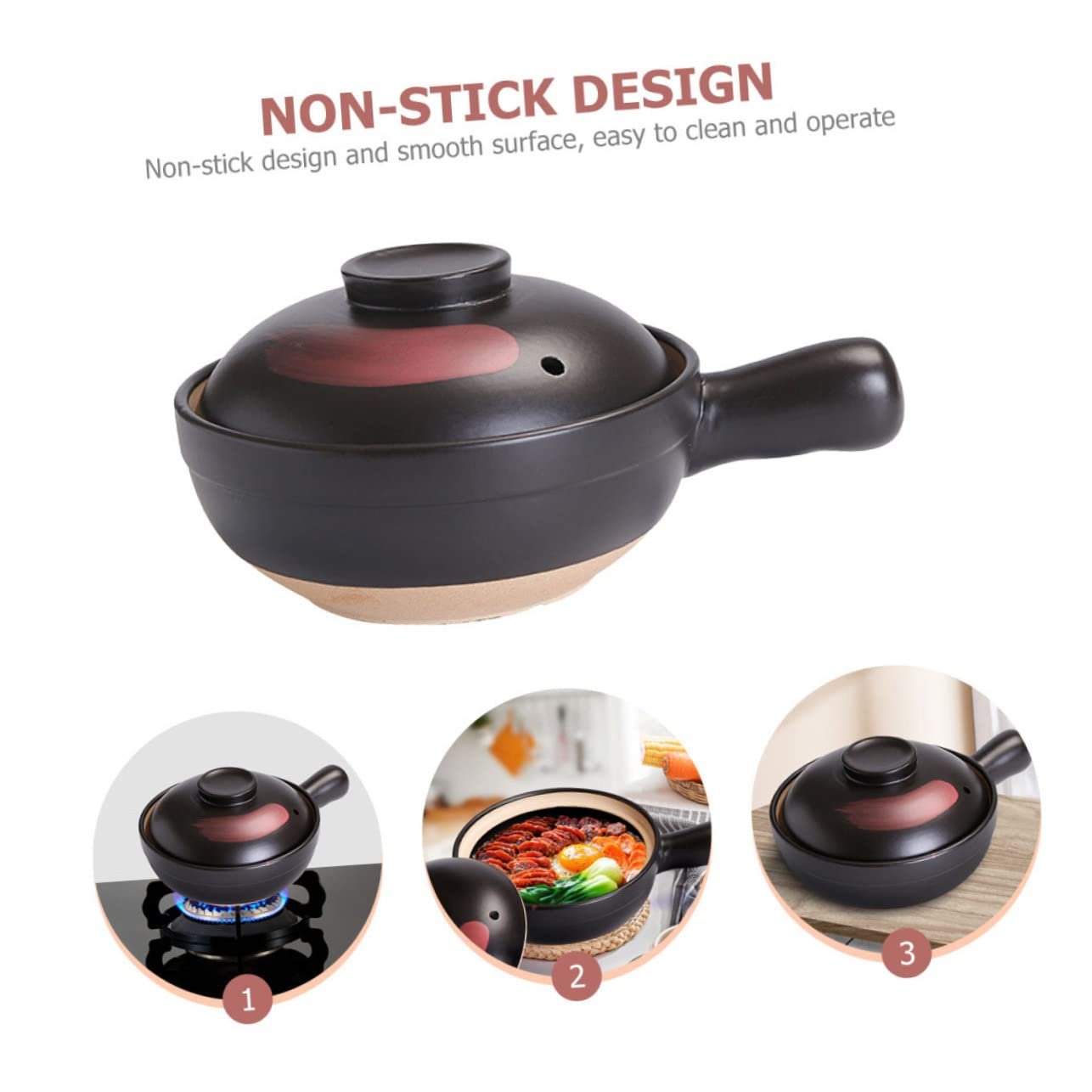 Ківш Zerodeko глиняний з ручкою чорно-червоний зернистий, фото №7