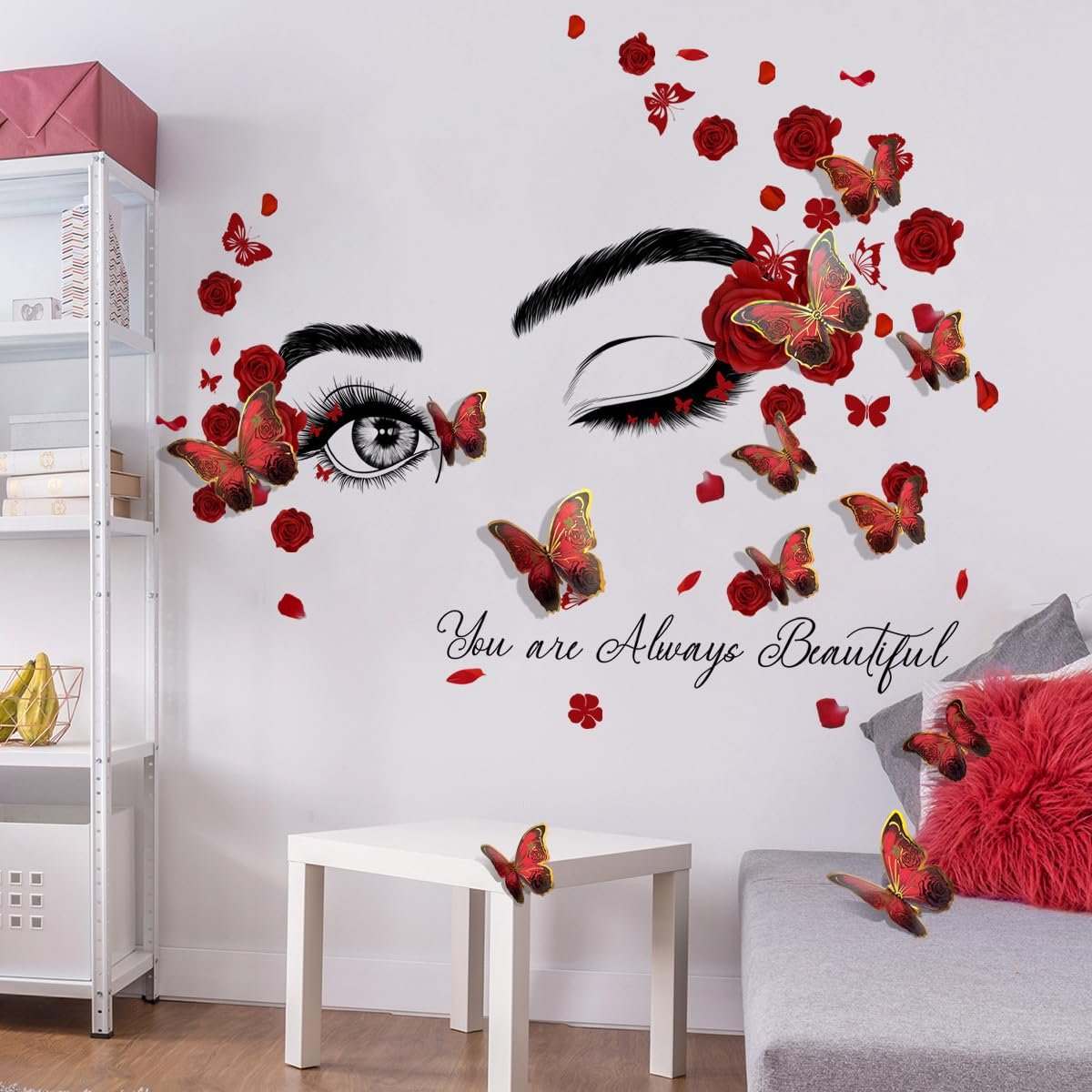Вдохновляющая наклейка на стену Лицо и глаза красивой женщины 12 шт. 3D Бабочек 30 x 90 см, фото №6