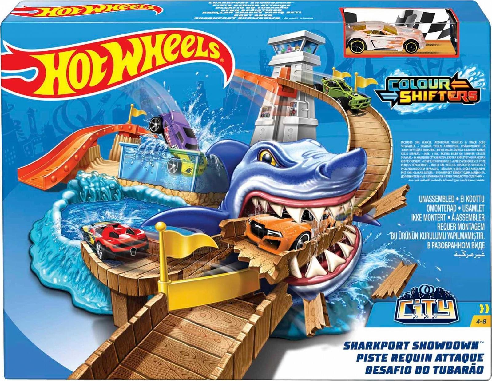 Ігровий набір Hot Wheels City BGK04 Shark Attack Color Shifters великий з іграшковою машиною та стартером, фото №6