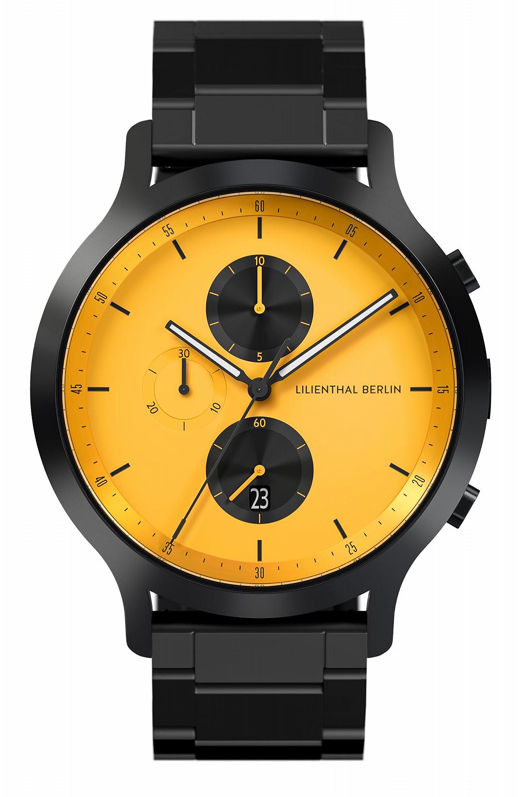 Годинник Lilienthal Berlin Chronograph Line 2 з хірургічної сталі 42,5 мм Чорний/Жовтий, фото №1