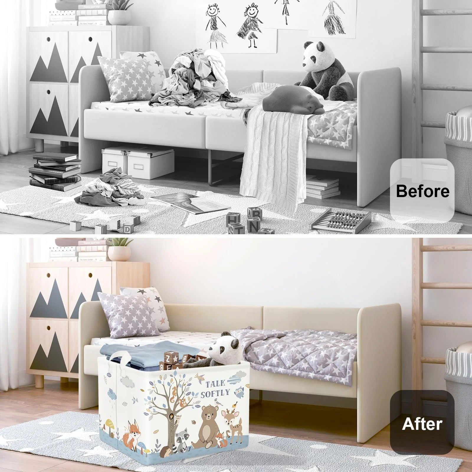 Корзина для игрушек Детская HUUMONSS Лис Медведь для мальчиков девочек Большая Белый 36 л, фото №2 Корзина для игрушек Детская HUUMONSS Лис Медведь для мальчиков девочек Большая Белый 36 л, фото №2