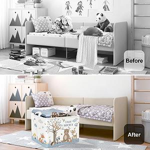 Корзина для игрушек Детская HUUMONSS Лис Медведь для мальчиков девочек Большая Белый 36 л synthetic.ua - Фото 1