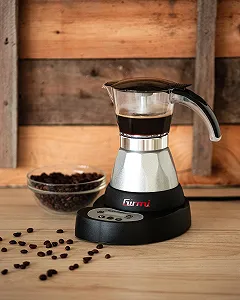 Электрическая гейзерная кофеварка Girmi MC23 400 Вт на 1-3 чашки с таймером Черный/Серебристо-серый synthetic.ua - Фото 1