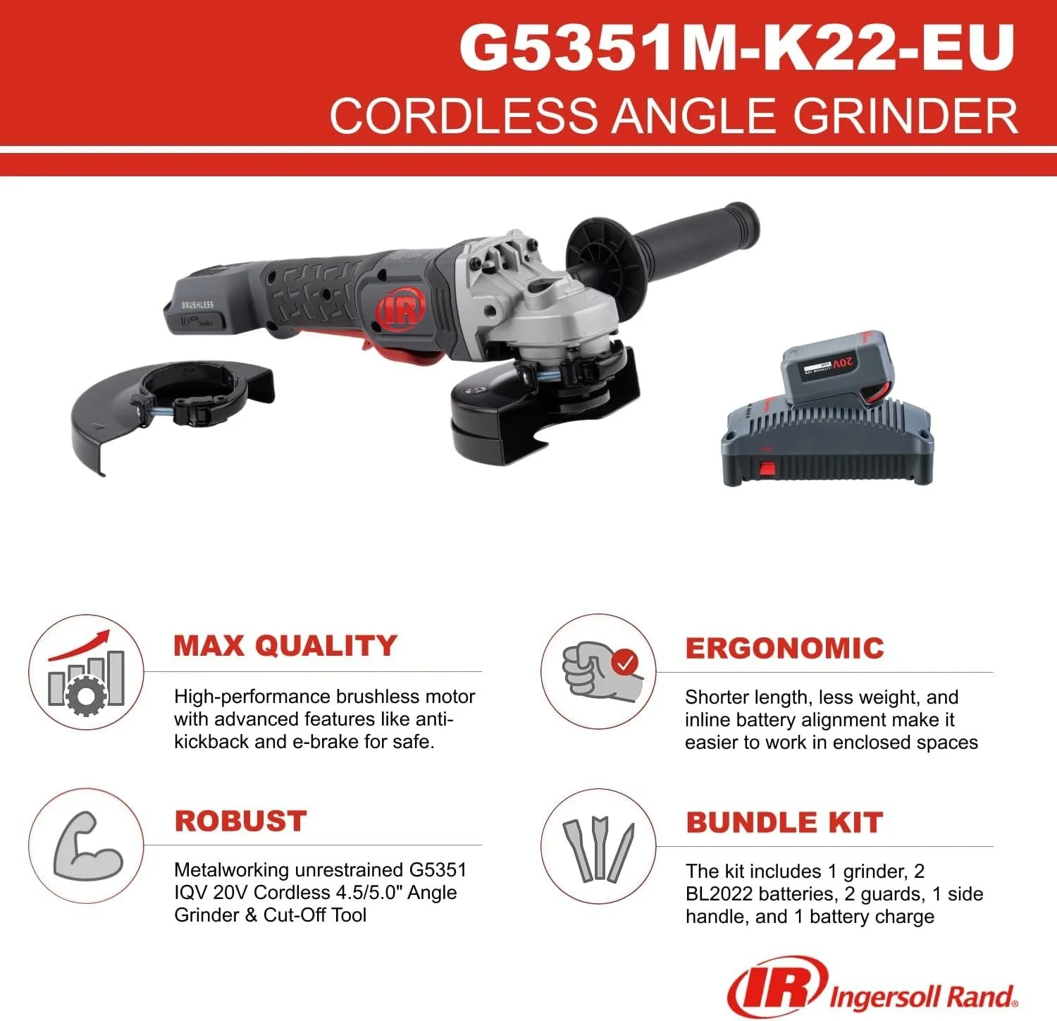 Акумуляторна кутова шліфмашина Ingersoll Rand G5351M, фото №10 Акумуляторна кутова шліфмашина Ingersoll Rand G5351M, фото №10