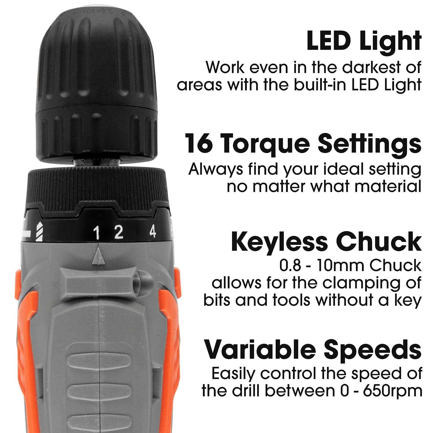 Шуруповерт Terratek Combi Drill 18V/20V-Max Li-Ion з LED-світлом у комплекті з акумулятором та зарядним пристроєм, фото №2