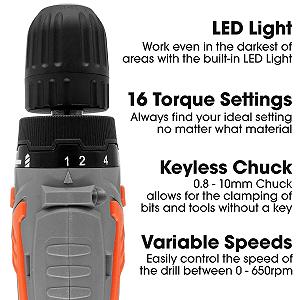 Шуруповерт Terratek Combi Drill 18V/20V-Max Li-Ion з LED-світлом у комплекті з акумулятором та зарядним пристроєм synthetic.ua - Фото 1