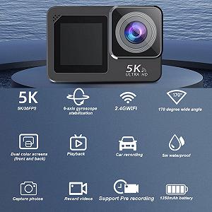 Екшн-камера Jectse 5K 30FPS WiFi Водонепроникна IP68 з подвійним сенсорним екраном передній та задній вбудований мікрофон 170° ширококутна антишок спортивна з сумкою synthetic.ua - Фото 1
