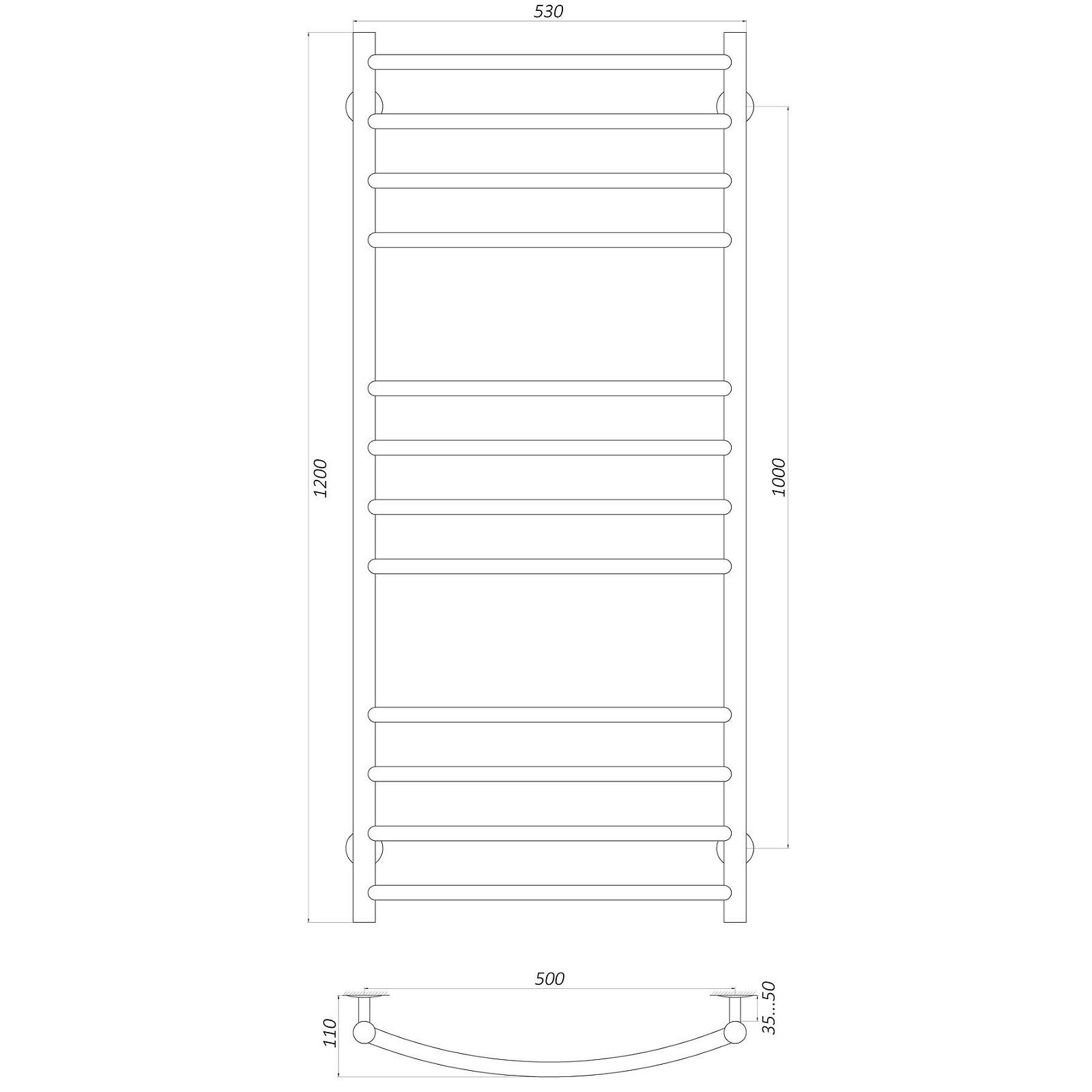 Рушникосушарка UNIO LDE W 1200-500-12 BLK Драбинка Дуга Еліт вода чорна, фото №5