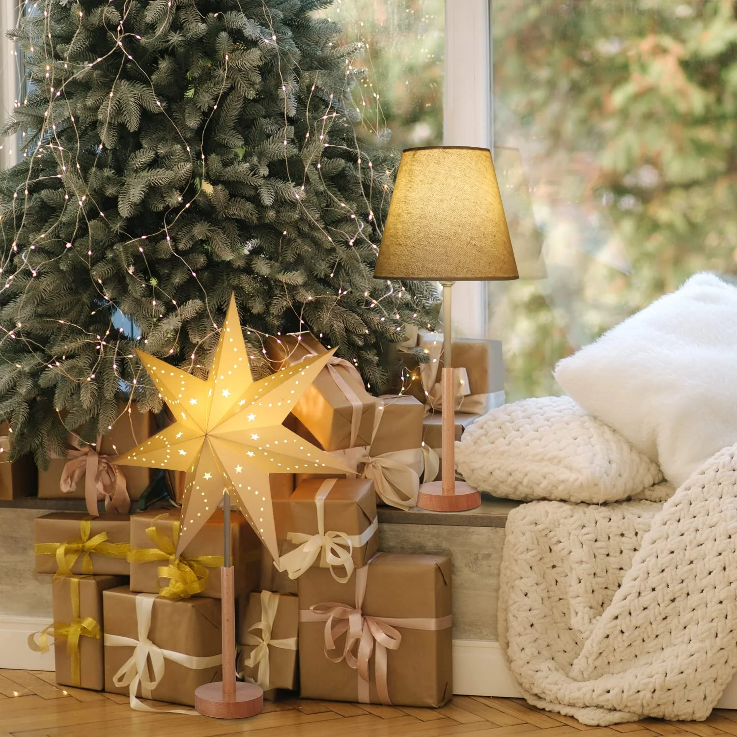 Настільна лампа SALCAR LED Christmas Star 3D Advent Paper Star Wooden Base E14 45 cm White, фото №3