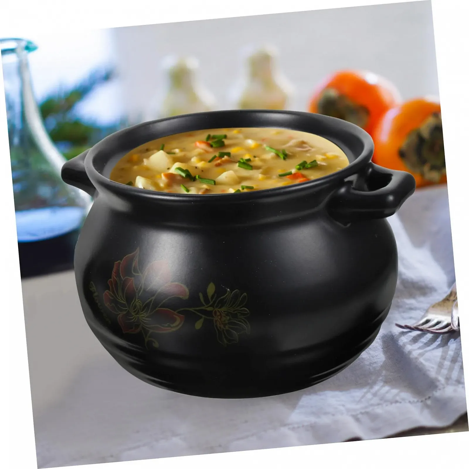 Каструля Ipetboom Керамічна Кам'яна кераміка Чорна з квітковим візерунком, фото №5 Каструля Ipetboom Керамічна Кам'яна кераміка Чорна з квітковим візерунком, фото №5