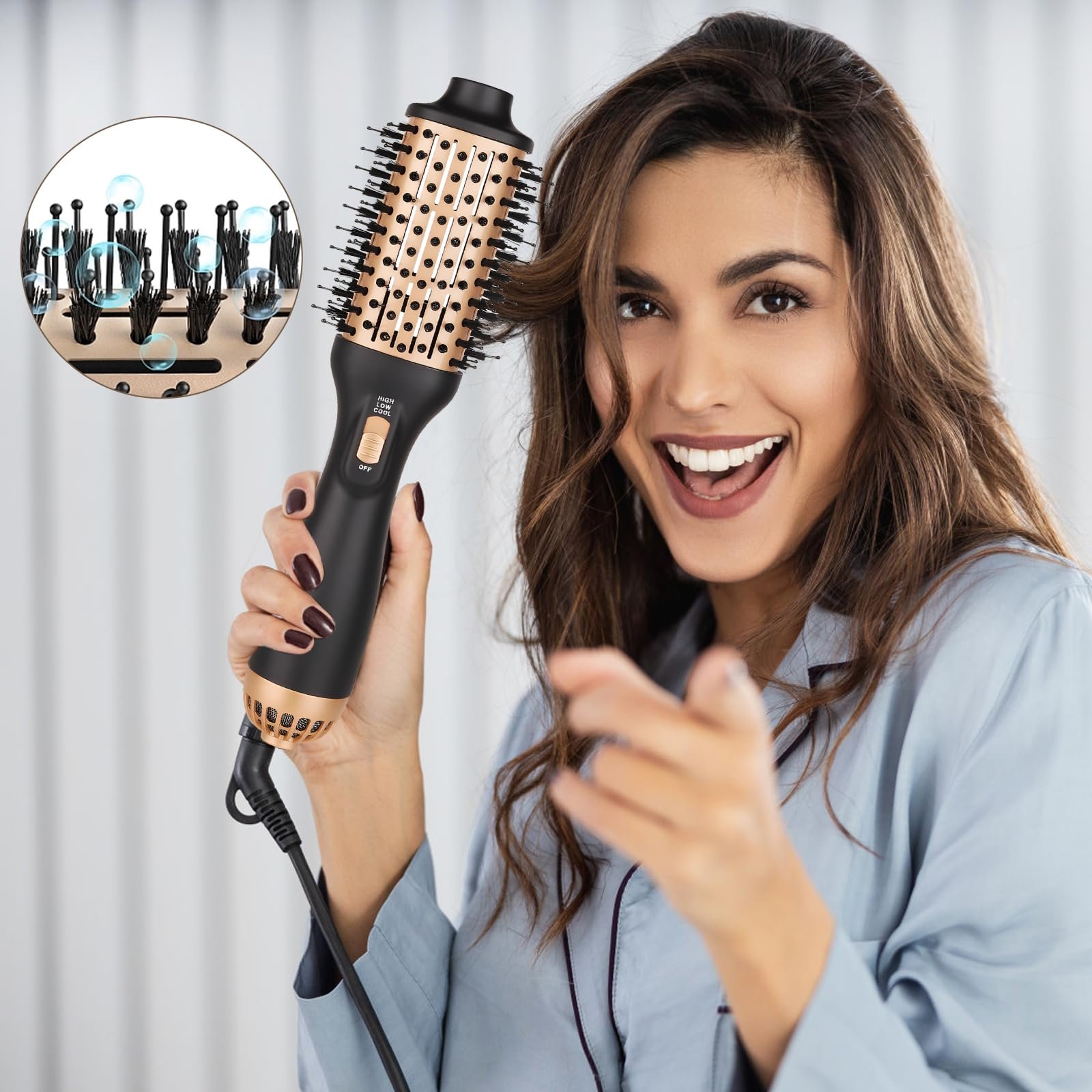 Фен-щітка Bizcasa Professional 4-in-1 1000 W з іонізацією золотиста, фото №4 Фен-щітка Bizcasa Professional 4-in-1 1000 W з іонізацією золотиста, фото №4