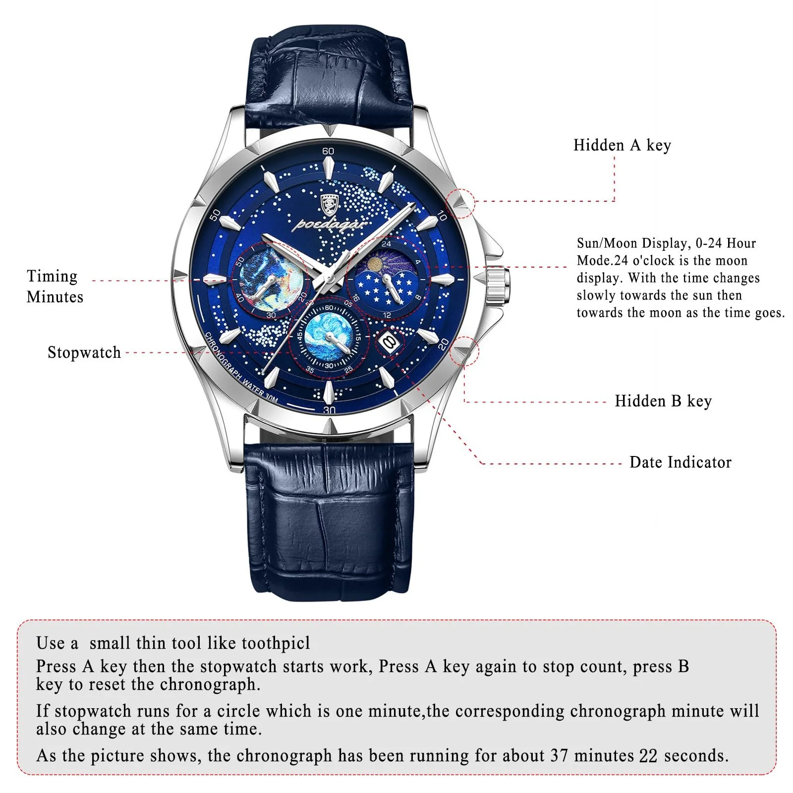 Чоловічий годинник Avaner Star Galaxy, шкіряний ремінець, фото №6 Чоловічий годинник Avaner Star Galaxy, шкіряний ремінець, фото №6