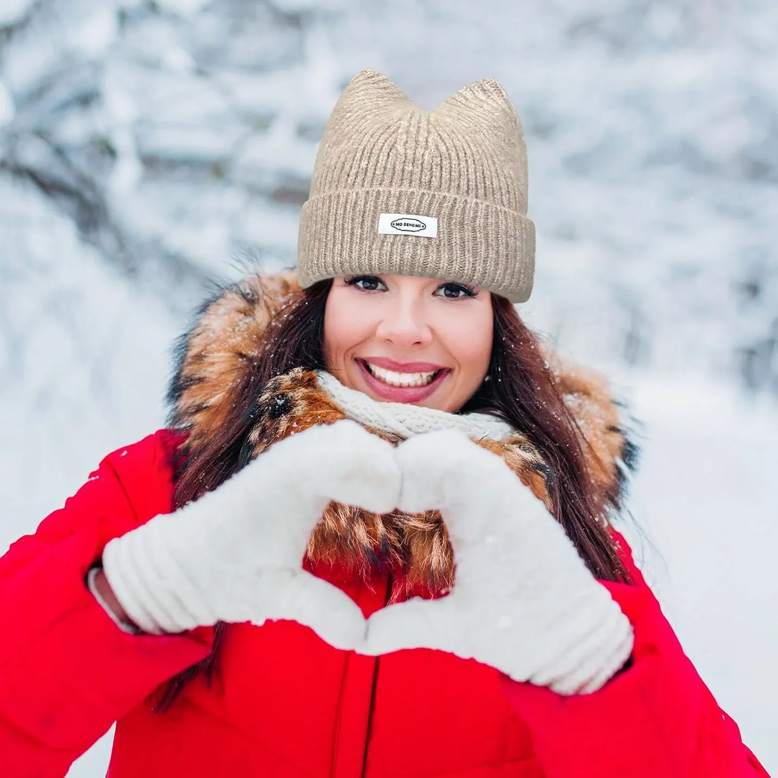 Шапка-ушанка Вязаная с кошачьими ушками для девочек и женщин, фото №3