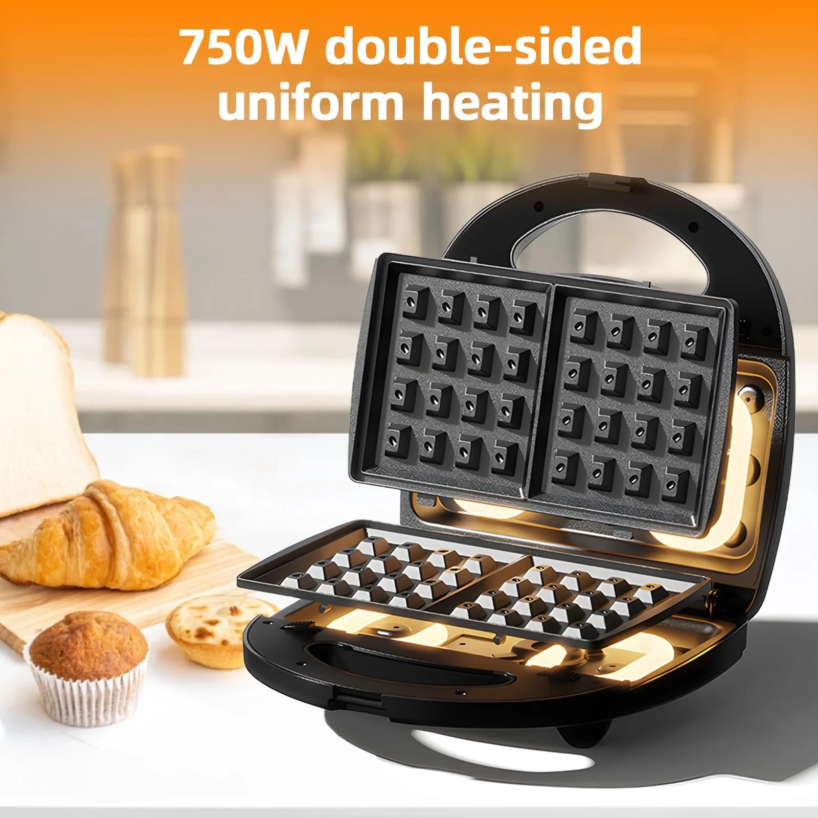 Сэндвичница 3-в-1, антипригарная для 2 сэндвичей, 750 Вт, двухсторонний нагрев, фото №5 Сэндвичница 3-в-1, антипригарная для 2 сэндвичей, 750 Вт, двухсторонний нагрев, фото №5