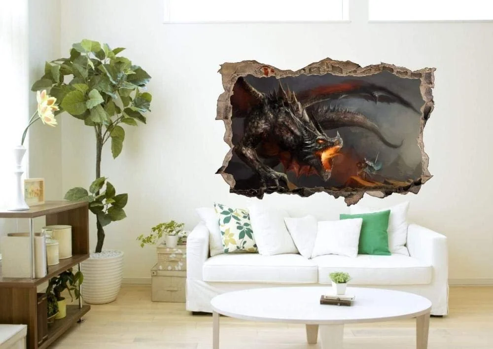 3D Настінна наклейка Прорив у стіні Dragon Warrior Combat 50 x 75 см, фото №2 3D Настінна наклейка Прорив у стіні Dragon Warrior Combat 50 x 75 см, фото №2