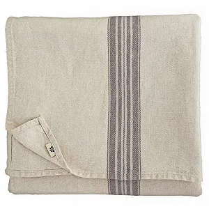 Скатертина Linen & Cotton Luxury Provence 136 x 136 см 100% льон бежева натуральна чорна - Фото 1