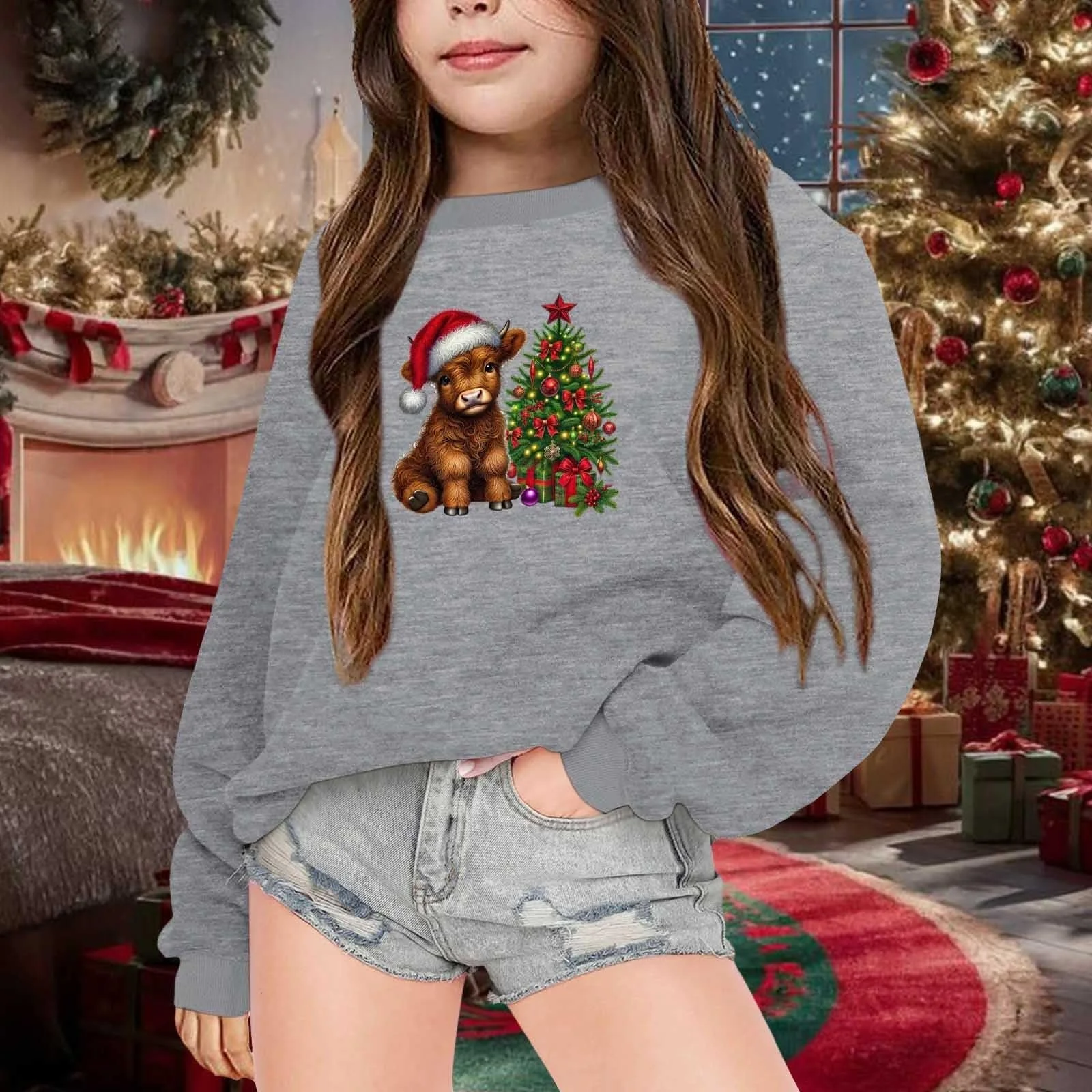 Детский рождественский свитер, толстовки для девочек с графическим буквенным принтом, пуловер, топы, длинные рукава, повседневный, мягкий пуловер, фото №3