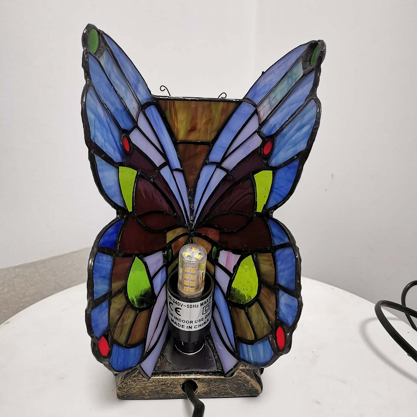 Настільна лампа Bieye L30042US Butterfly Tiffany Style зі вітражного скла 8 дюймів синя/червона, фото №4