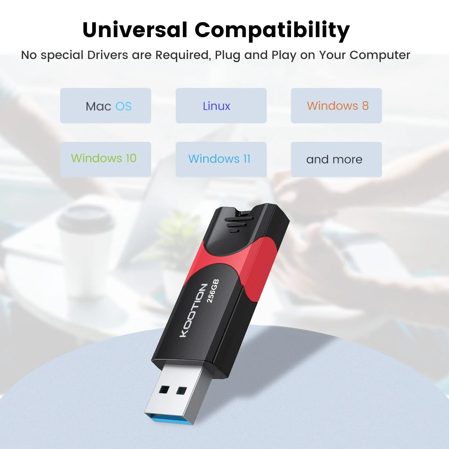 USB-накопичувач KOOTION 256ГБ USB 3.0 Sliding Чорний/Червоний, фото №5