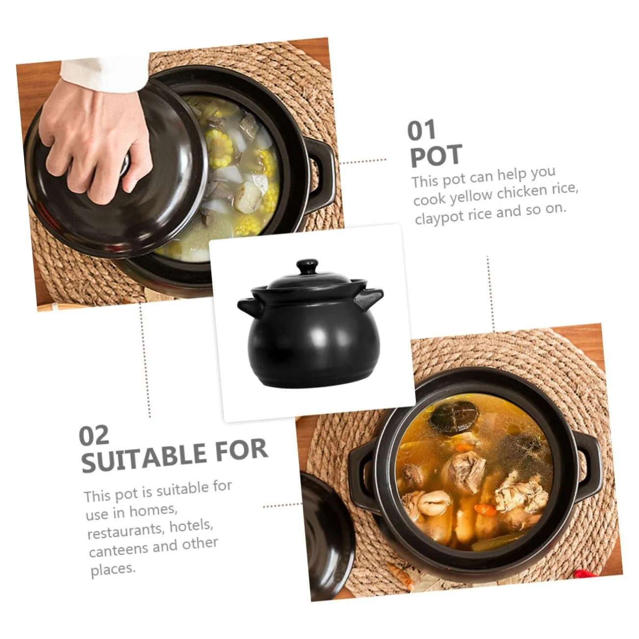 Кастрюля для запекания SOIMISS керамическая термостойкая для газовых плит Черная, фото №7