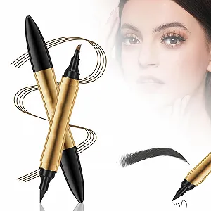 Карандаш для бровей 2 в 1 Magic, 3D карандаш-тату для бровей Microblading с 4 наконечниками-вилками с подводкой для глаз, многофункциональный двухсторонний карандаш для бровей Microblading, долговечный водостойкий инструмент для макияжа Серый - Фото 1