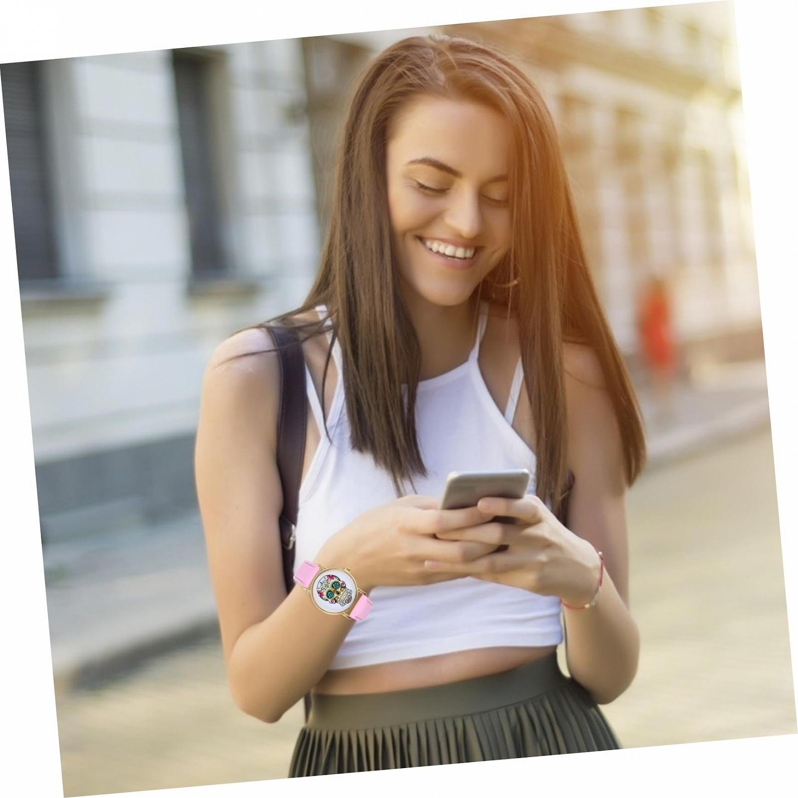 Жіночий годинник WRITWAA Punk Style, шкіряний ремінець, рожевий, фото №9