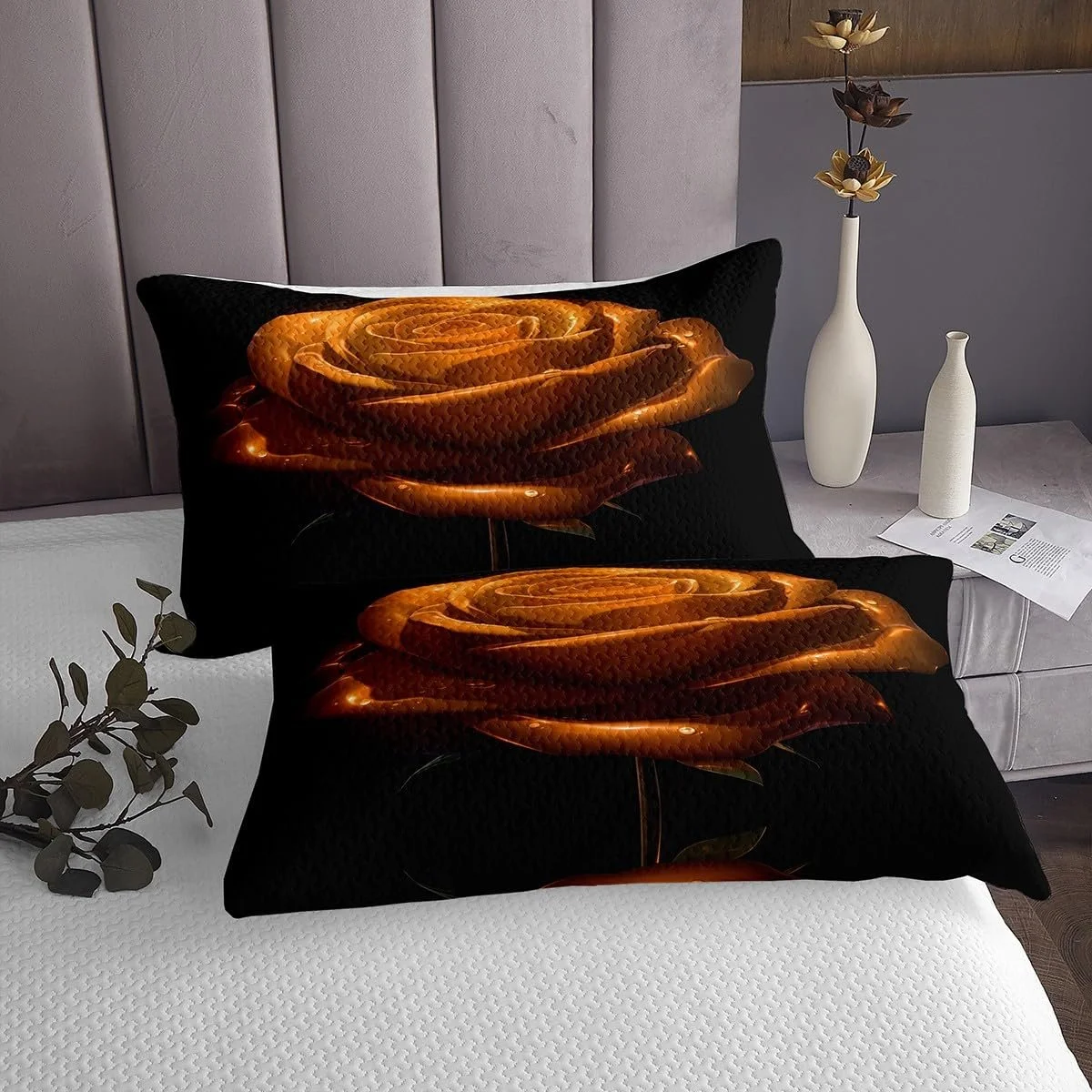 Покривало Loussiesd Квітковий Роза 220 x 240 см Помаранчевий Чорний, фото №4