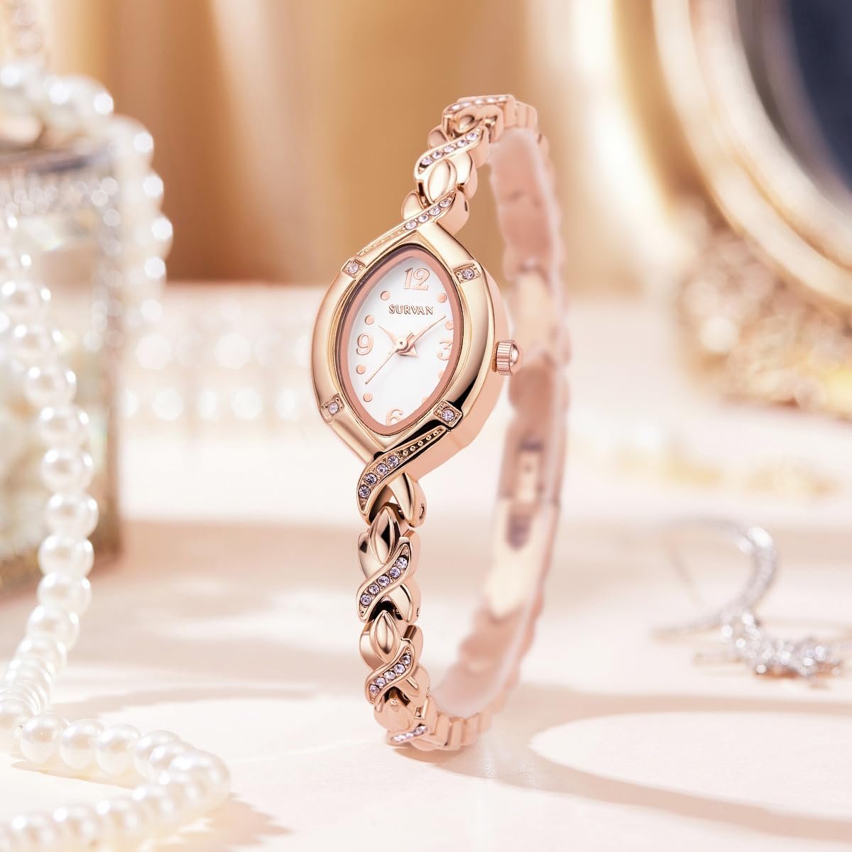 Жіночий годинник SURVAN WatchDesigner Кварцовий Японський Водонепроникний Золотий Колір Нержавіюча сталь Браслет, фото №4
