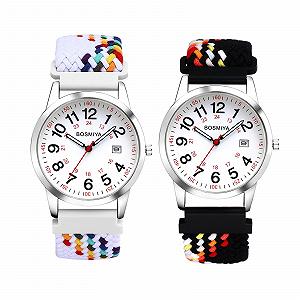 Часы Boho JewelryWe с плетеным эластичным тканевым ремешком, аналоговые кварцевые наручные часы с календарем, цветной тканый эластичный браслет, часы для пожилых людей с большими цифрами 12/24 - Фото 1