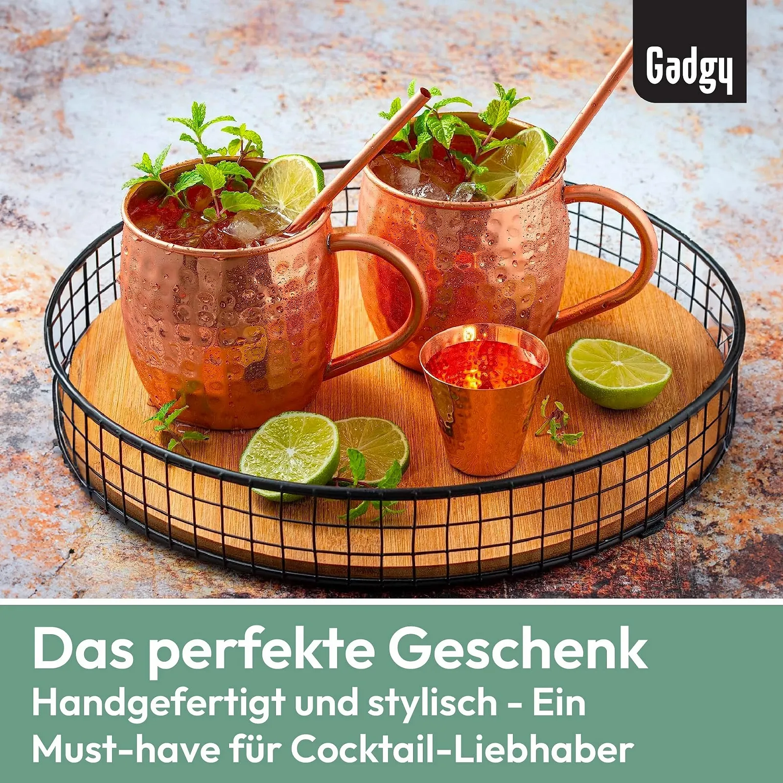 Набор кружек для коктейля Moscow Mule Gadgy 4 медные кружки, 4 трубочки, 1 мерный стакан, фото №4 Набор кружек для коктейля Moscow Mule Gadgy 4 медные кружки, 4 трубочки, 1 мерный стакан, фото №4