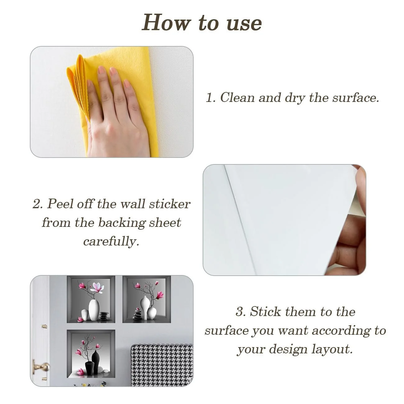 Наклейки на стіну 30 x 30 см Рослини та вази Набір 3 шт. 3D Самоклейні, фото №6