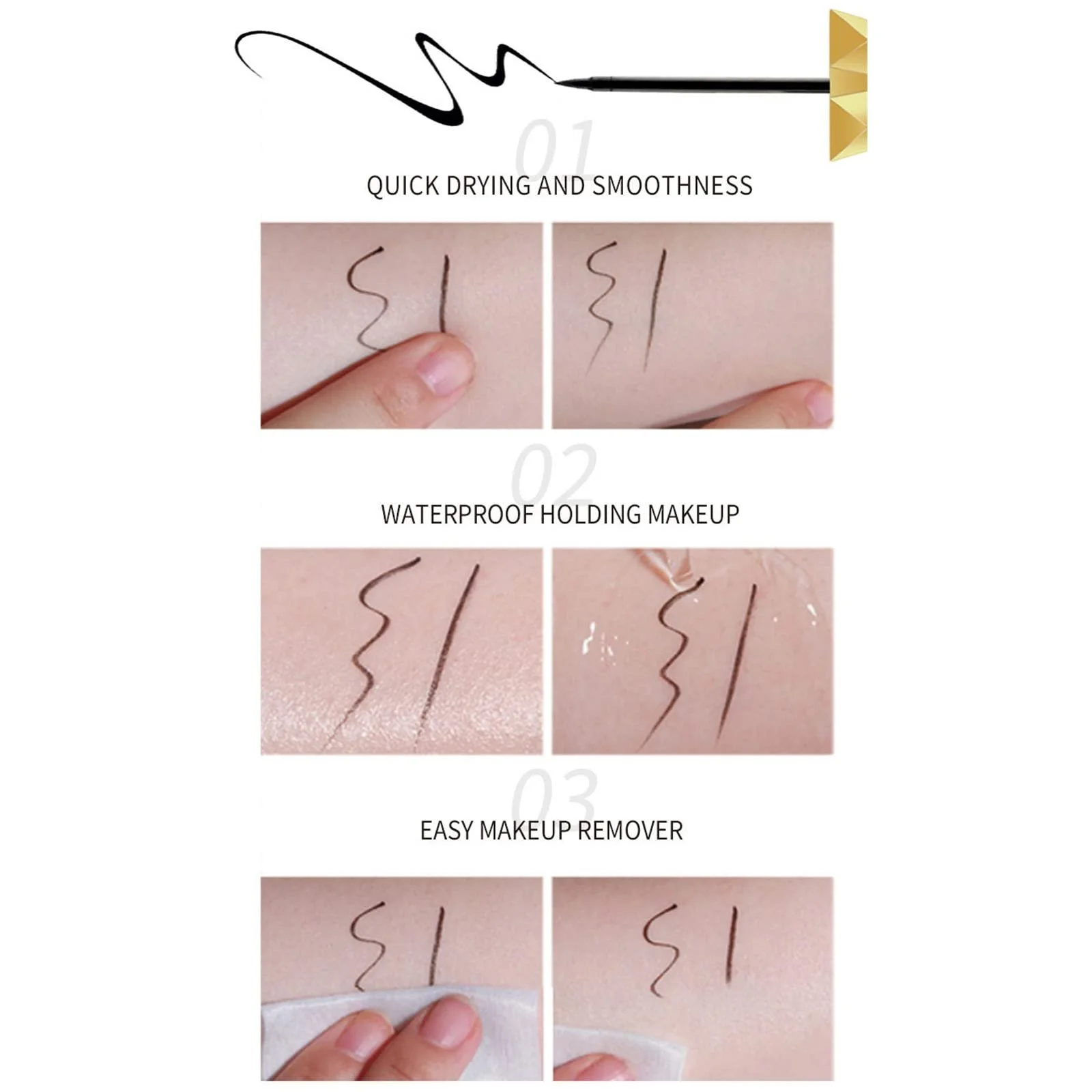 Підводка для очей у маленькому золотому тюбику, ультратонка, швидковисихаюча, чорна, фото №5