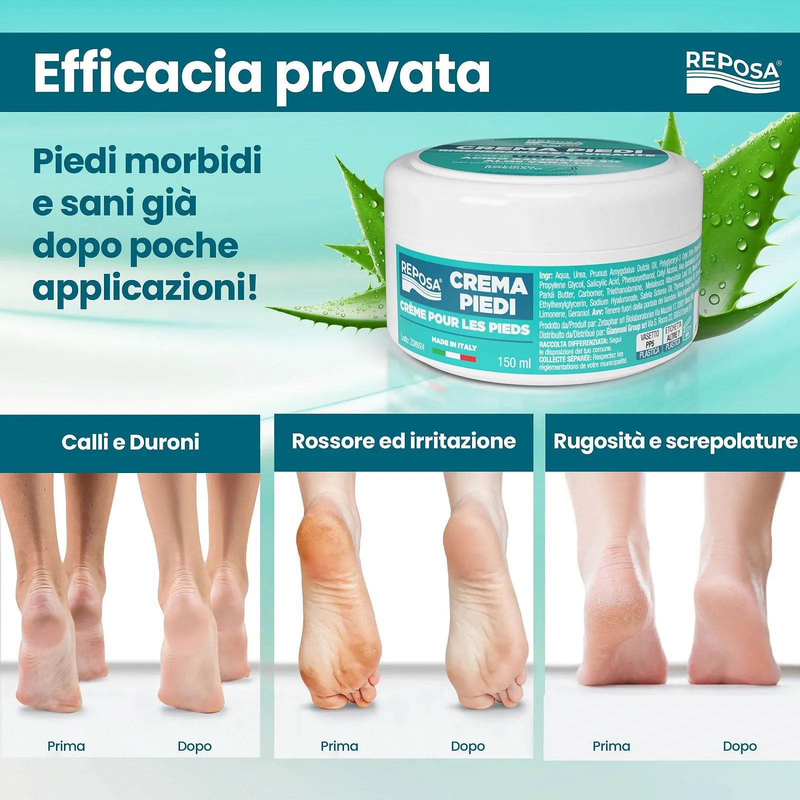 Крем для ног Reposa New Version восстанавливающий с мочевиной 50%, салициловой кислотой и алоэ вера 150 мл, фото №3
