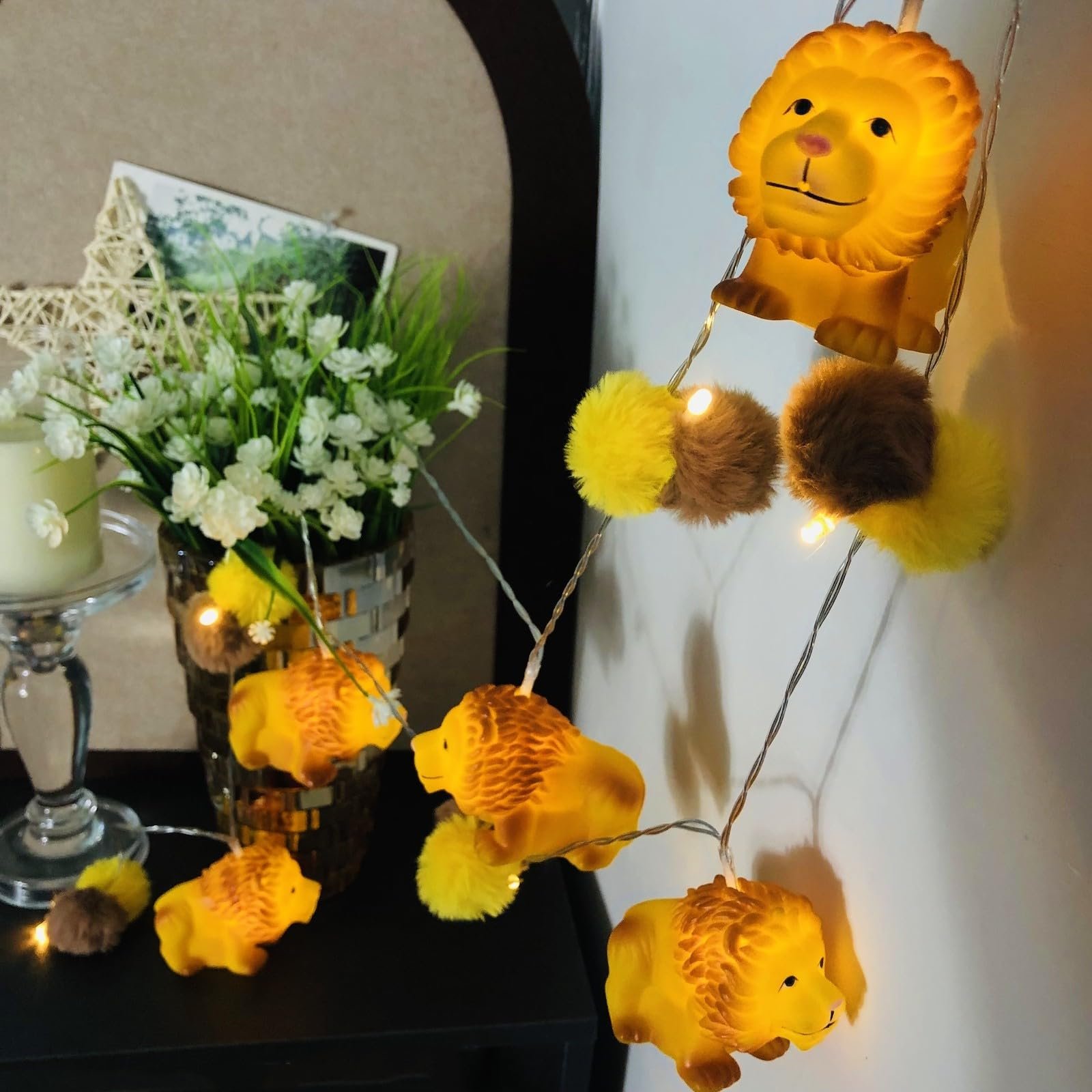Гірлянда Дитяча Лев Pom Pom 1,65 м/10 LED Коричневий + Жовтий, фото №5