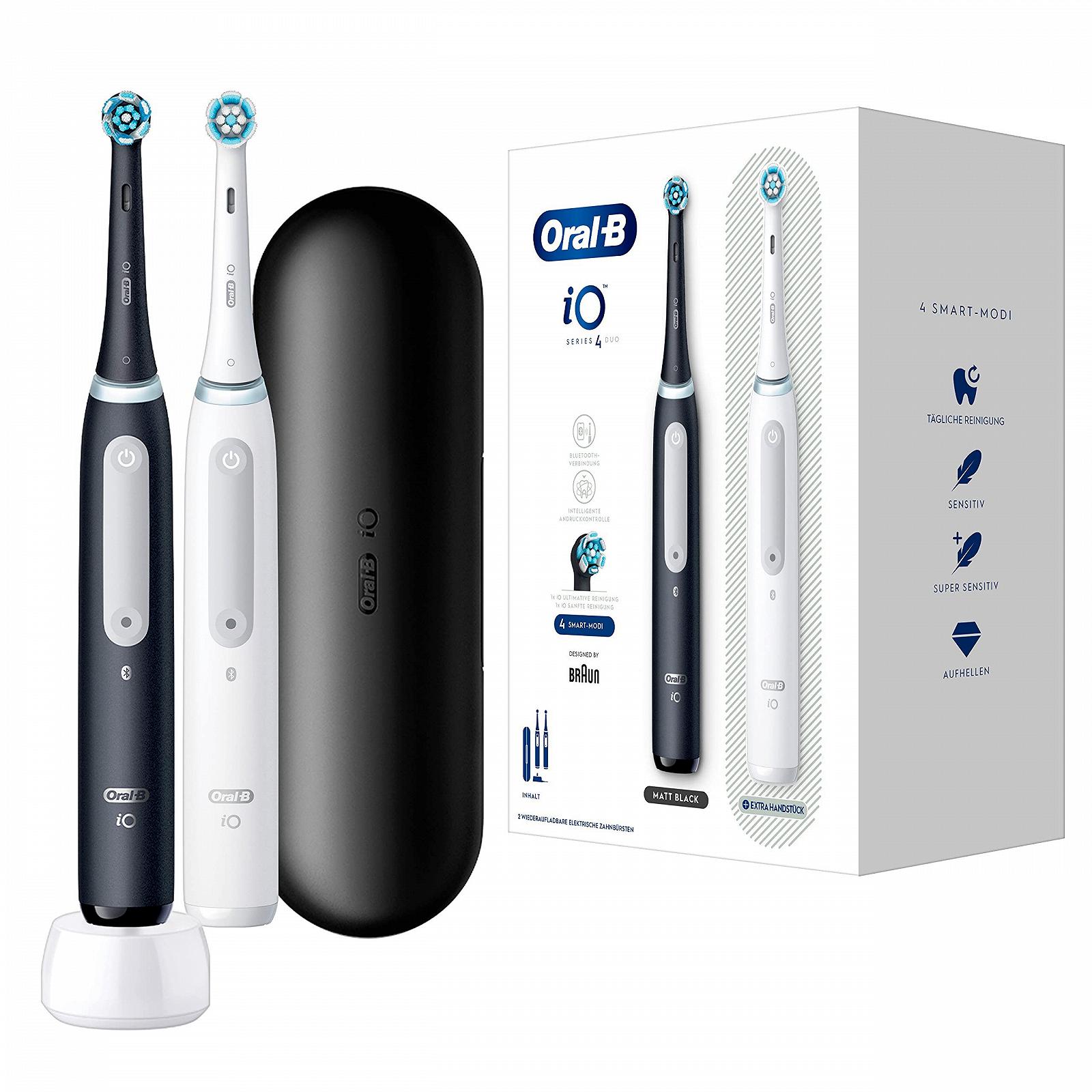 Электрическая зубная щетка Oral-B iO Series 4, матовый черный/белый и сменные насадки iO Ultimate Cleaning, упаковка из 4 штук, фото №2